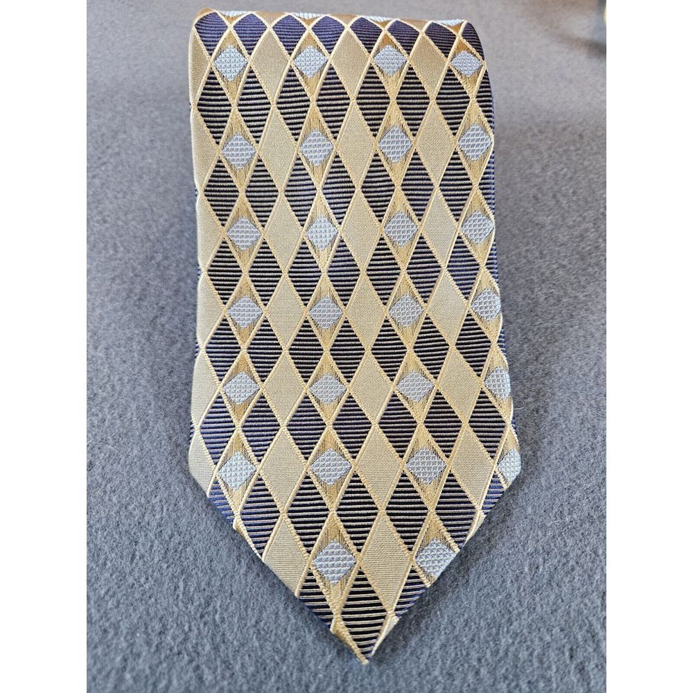 BRUNO PIATTELLI Men's 100% Silk Necktie‎ Designer Geometric Gold/ Black